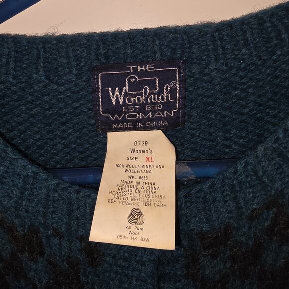 Vintage Woolrich Womens Wool Sheep Print Cardigan Sweater Size XL Blue Black - Picture 3 of 3